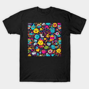 Cute Colorful Monsters and Creatures Pattern T-Shirt